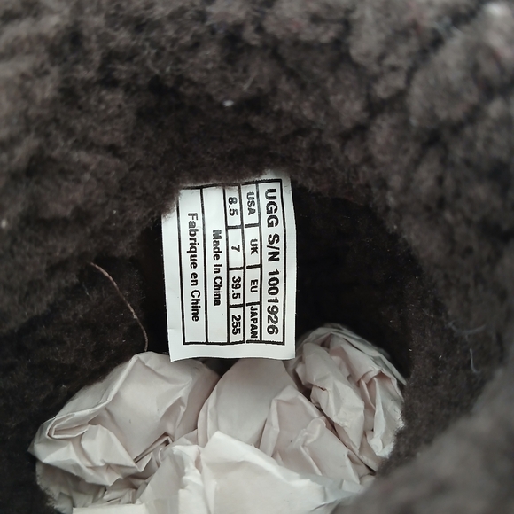 UGG Women's Brown LEATHER Bellvue Ankle Tall SHEARLING Cuff BOOTS shoes Size 8.5 - Picture 10 of 14